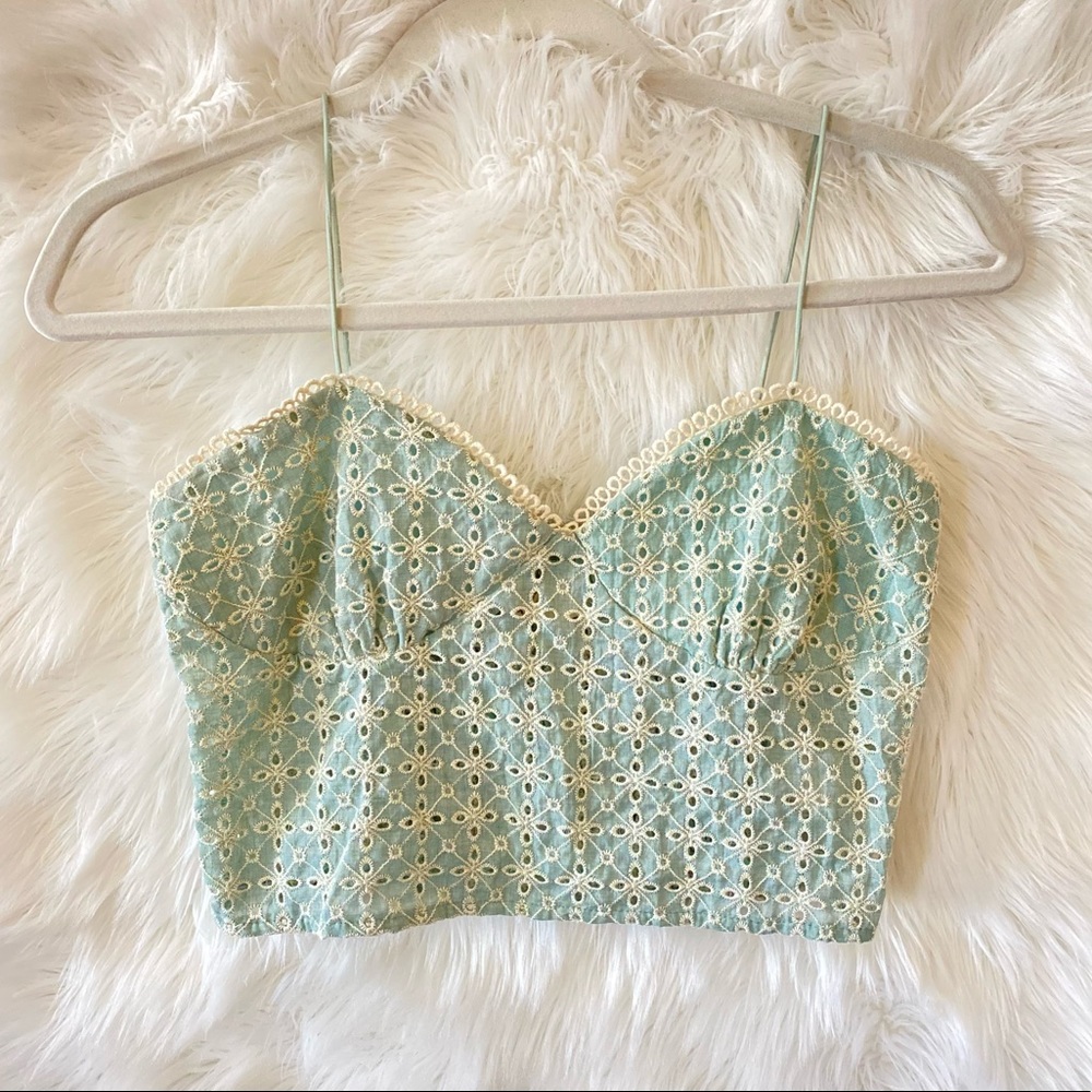 Teal Vintage spaghetti strap crop top.